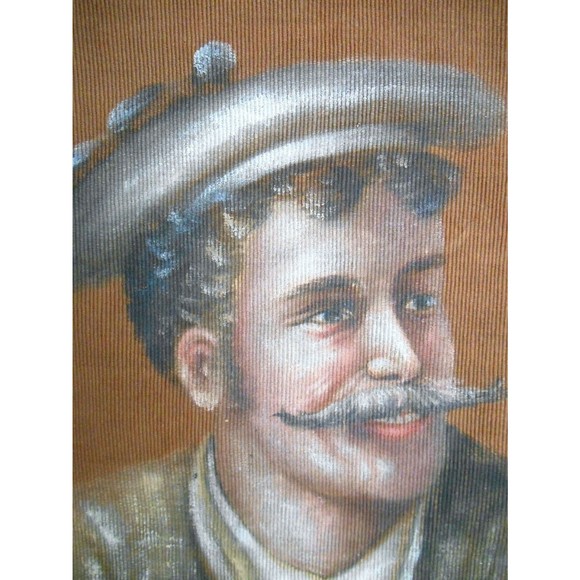 Rare Antique European Card Playing Gambling Man Painting on Fabric - Picture 4 of 6